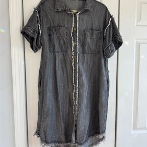 Easel Gray Denim Shirt Dress Medium